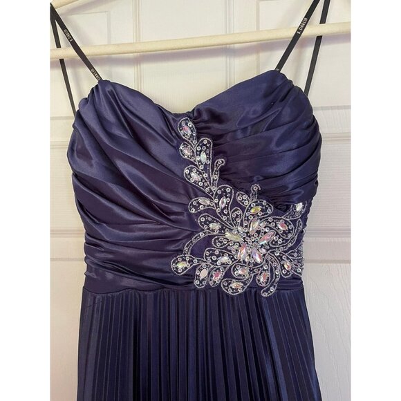 B Darlin Formal Maxi Evening Dress Navy Bridesmaid Prom Holiday Beaded Strapless - Picture 2 of 9